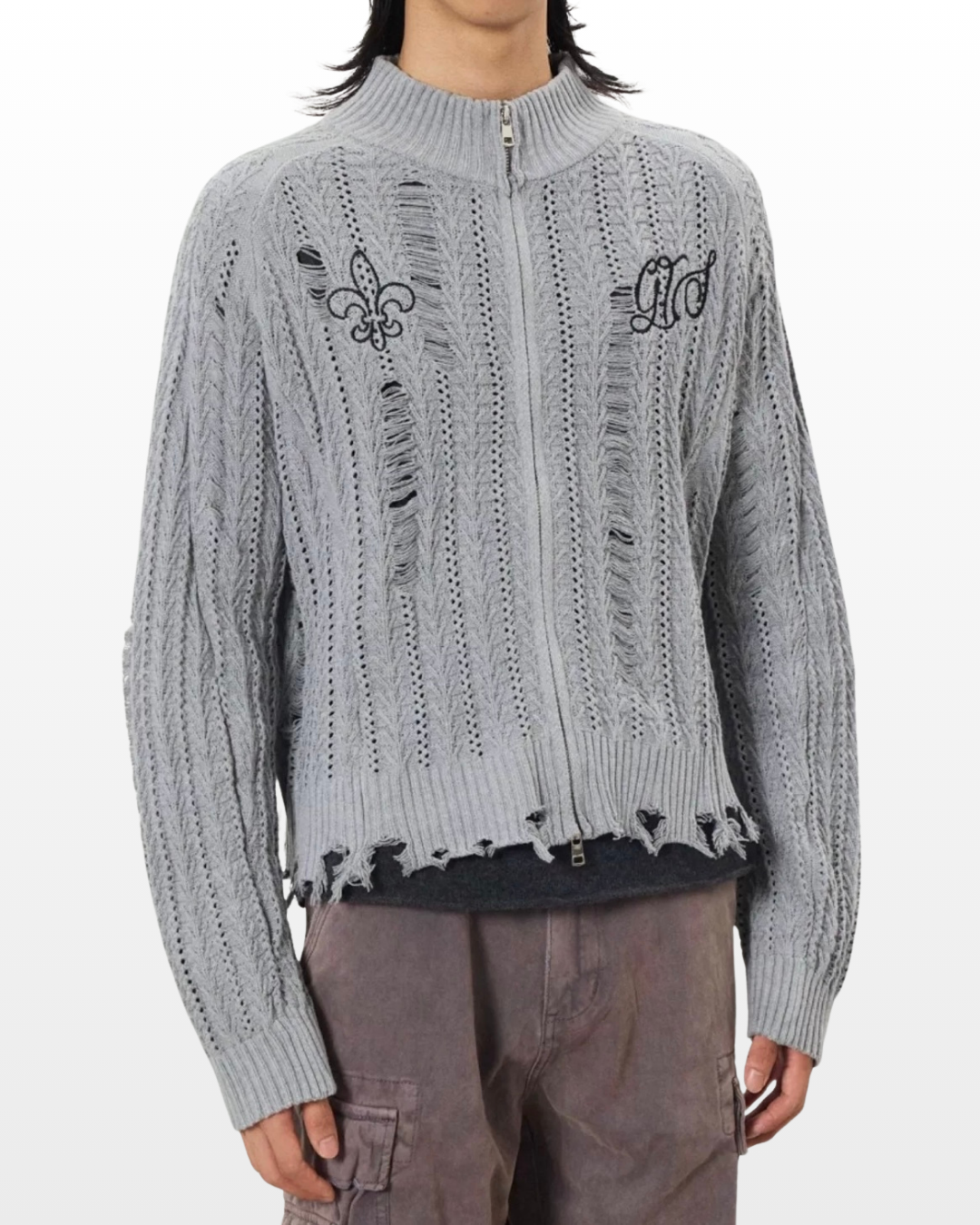 Destroyed Zip Knit Sweater – Ninety-nine