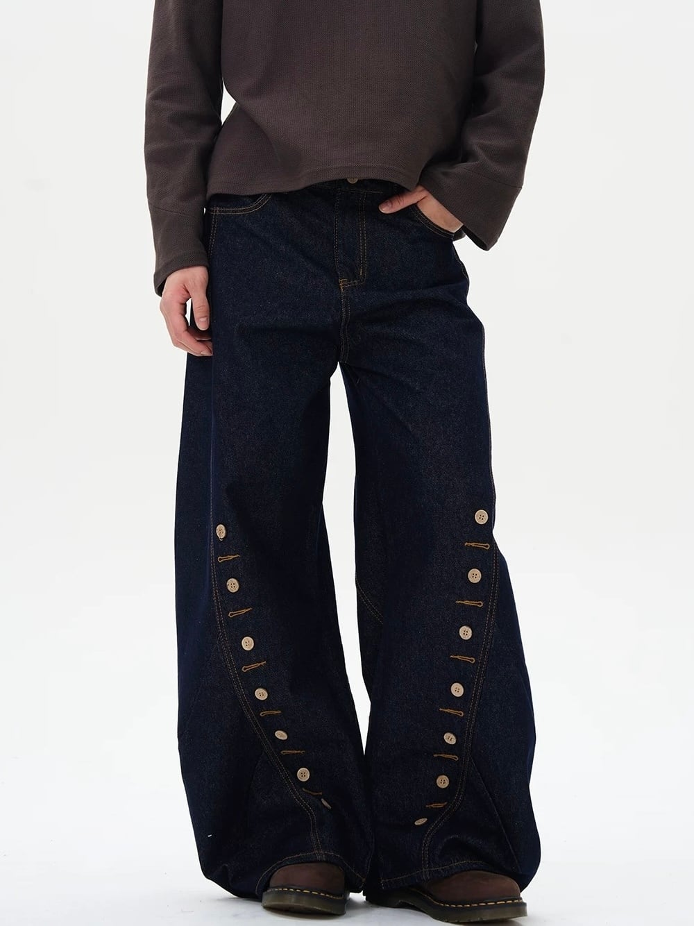 【一部即納】Buttoned Wide-Leg Jeans