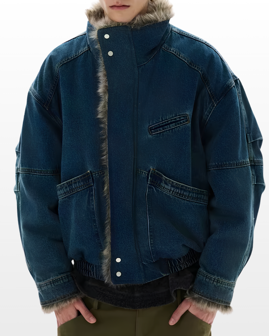 Vintage Fur Collar Denim Jacket