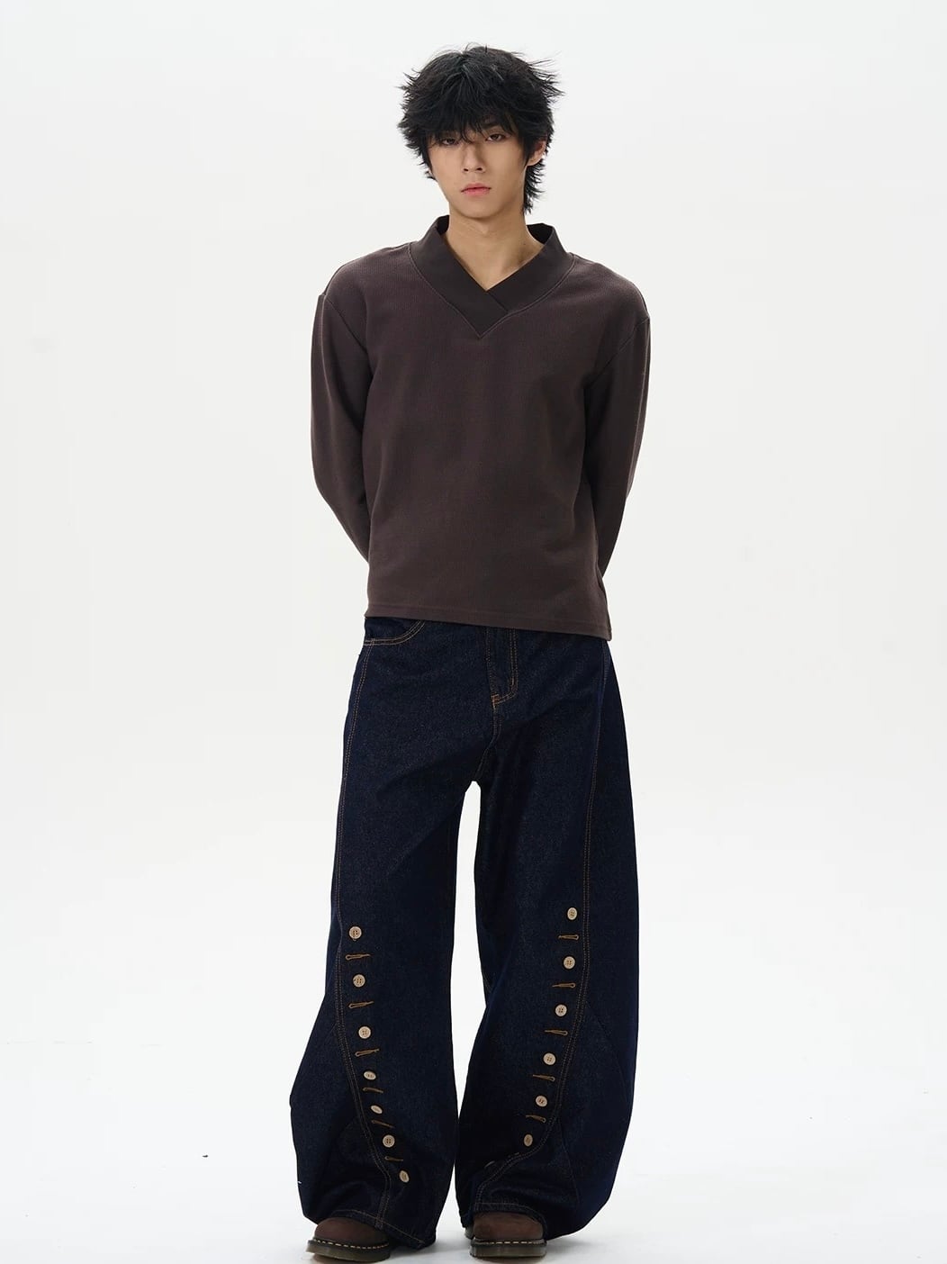 【一部即納】Buttoned Wide-Leg Jeans