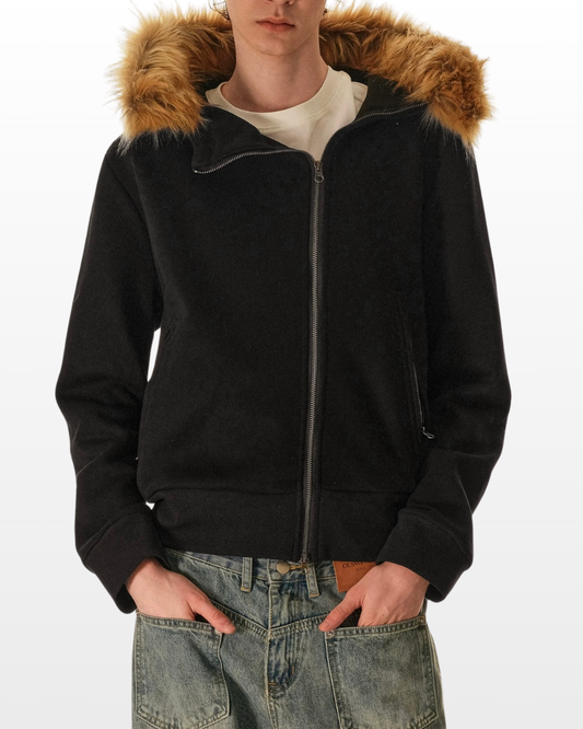 Faux Fur Hood Zip Jacket