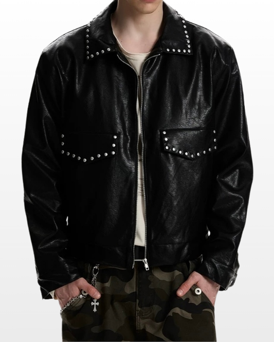 Studded Crop Leather Jacket