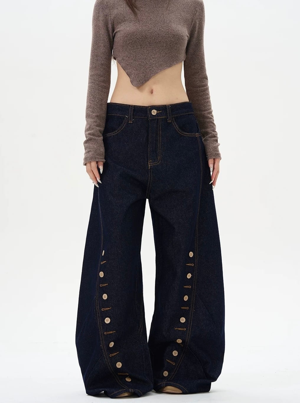 【一部即納】Buttoned Wide-Leg Jeans