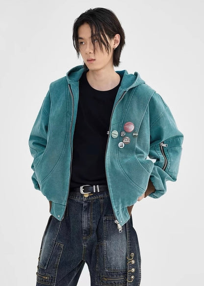 【即納】Aqua blue hooded zipper jacket