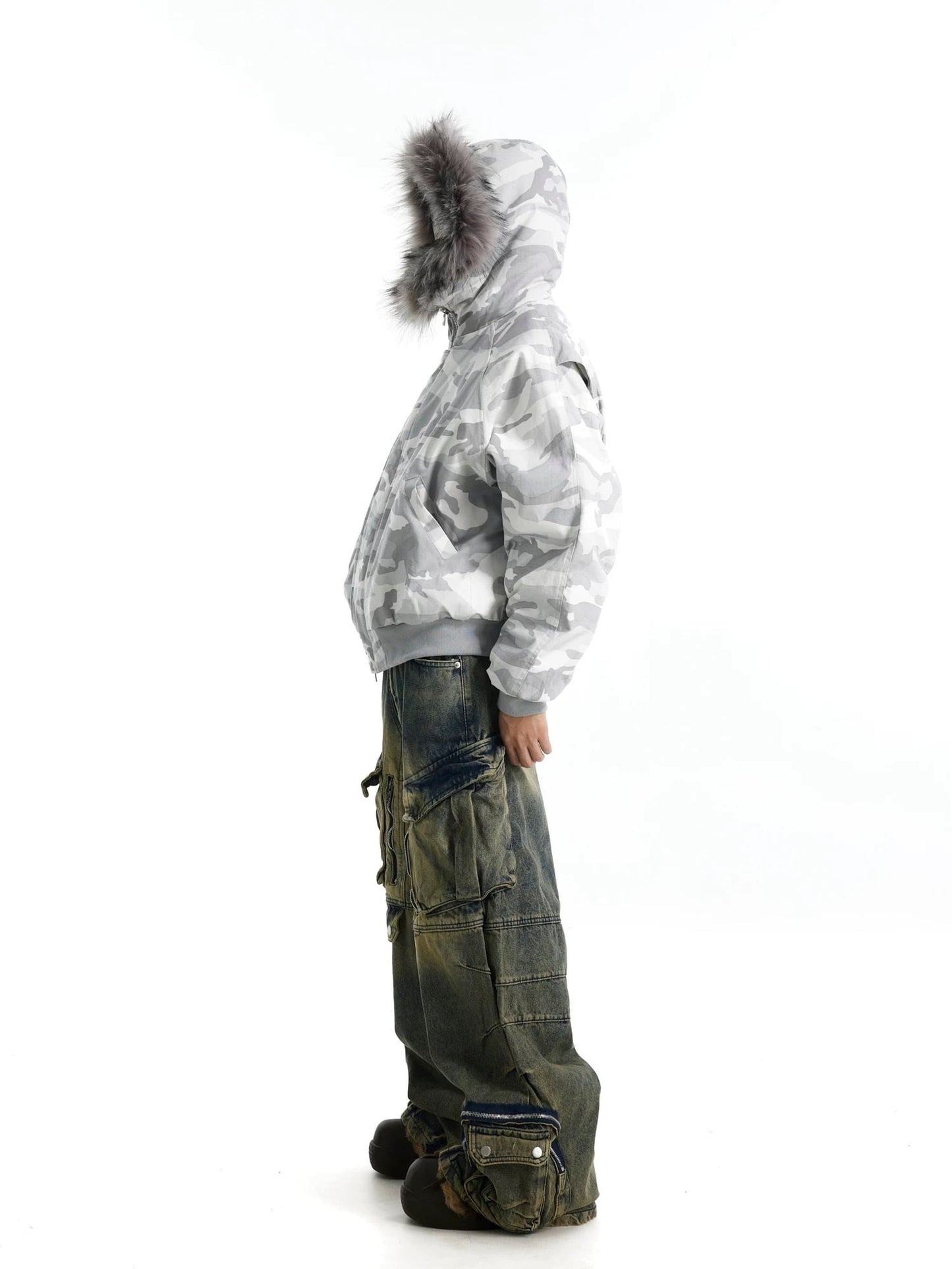 Gray far hood jacket