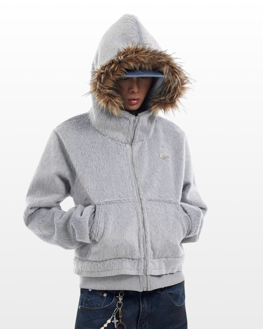 Faux Fur Trim Hooded Jacket