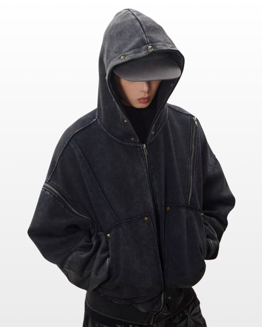 Studded Edge Washed Hoodie Jacket