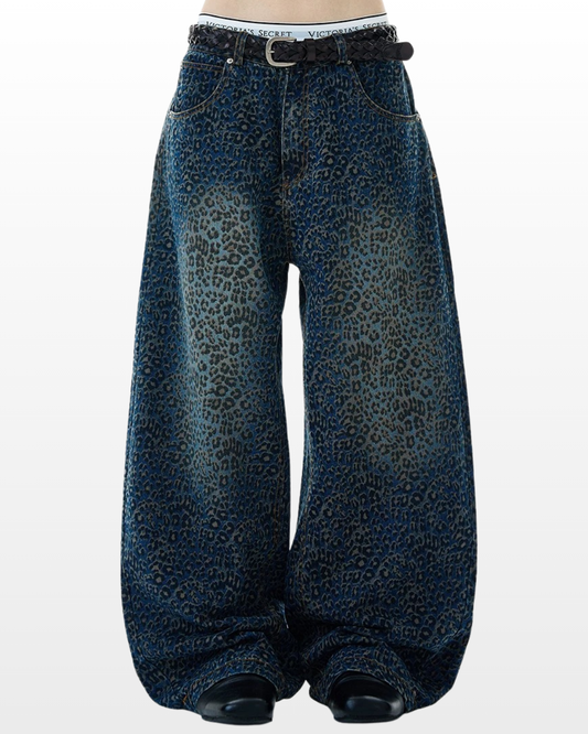 Leopard Fade Wide Denim