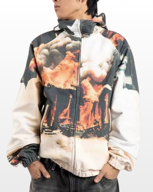 Explosion Print Zip Hoodie