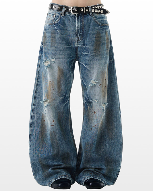 Distressed Fade Wide Denim