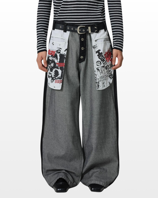 American Print Design Denim Pants
