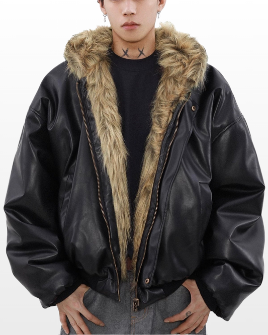 Reversible Fur Leather Bomber Jacket