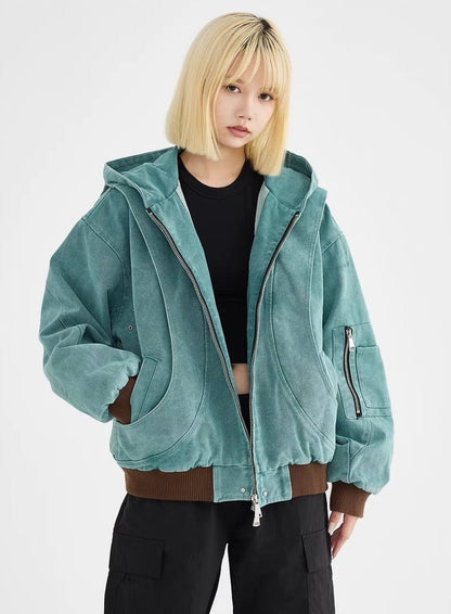 【即納】Aqua blue hooded zipper jacket