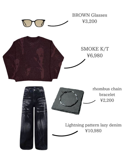 【一部即納】Lightning pattern lazy denim