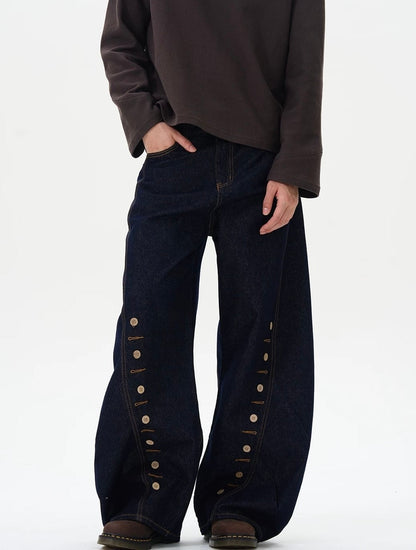 【一部即納】Buttoned Wide-Leg Jeans