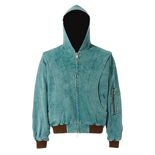 【即納】Aqua blue hooded zipper jacket