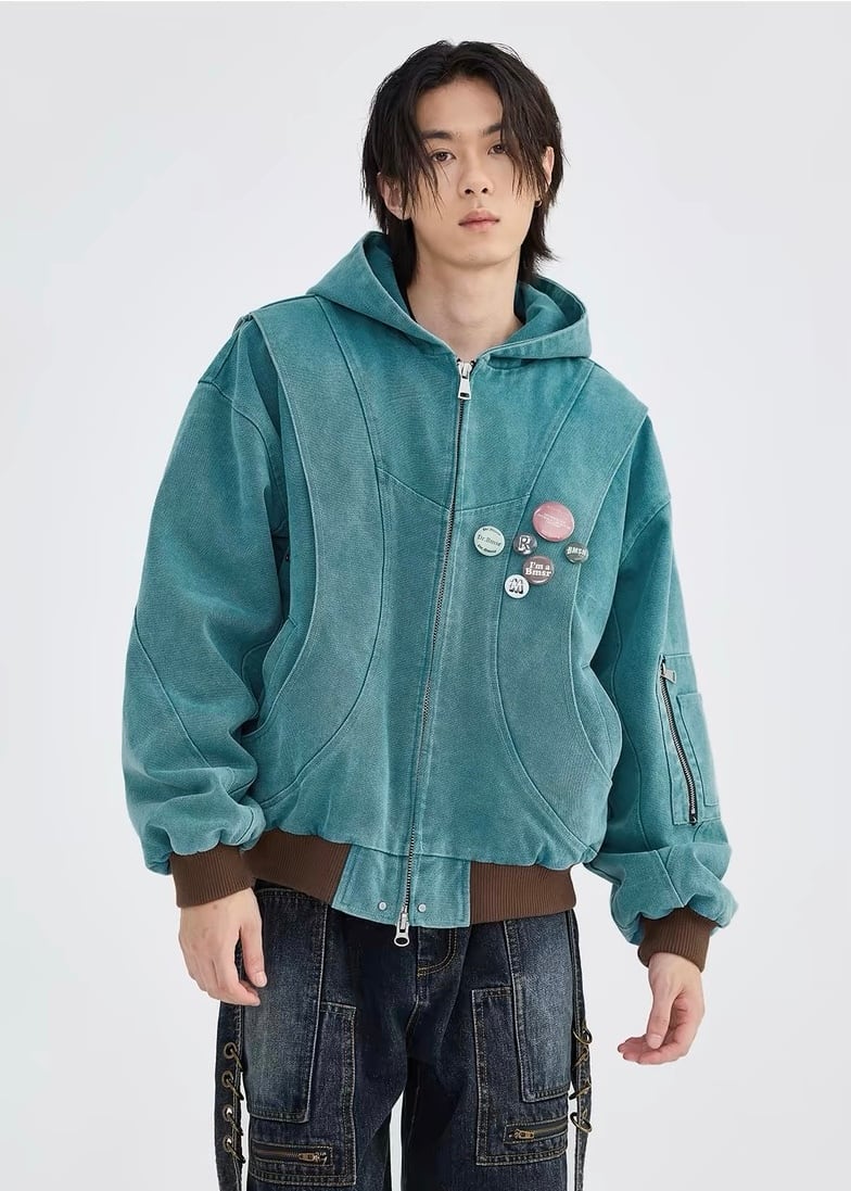 【即納】Aqua blue hooded zipper jacket