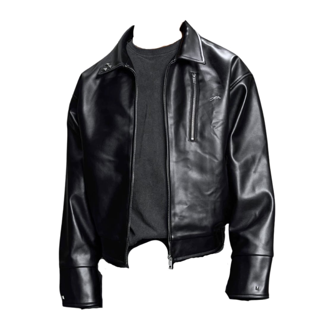 Neck Studs Leather Jacket