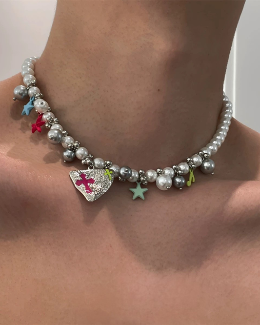 Pearl Star Cross Necklace