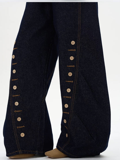 【一部即納】Buttoned Wide-Leg Jeans