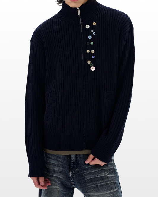 Button Detail Rib Knit Jacket