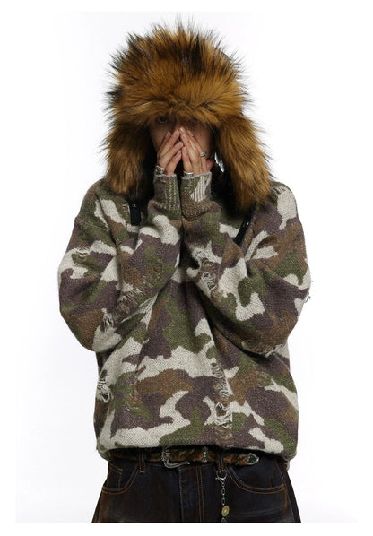 camo damage knit