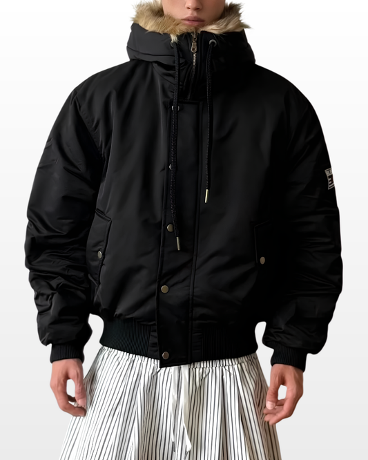 Faux Fur Hooded Flight Jacket