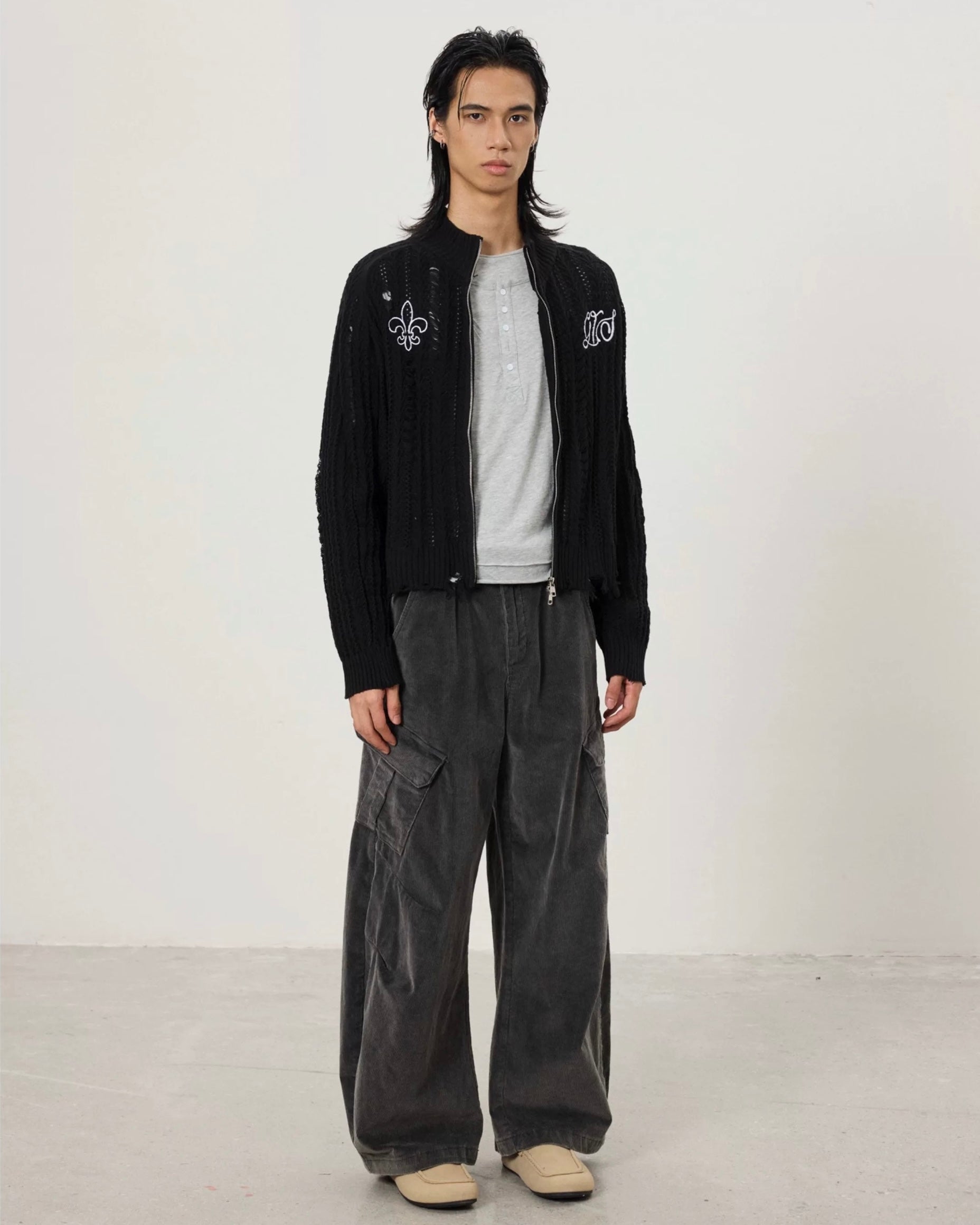 Destroyed Zip Knit Sweater – Ninety-nine