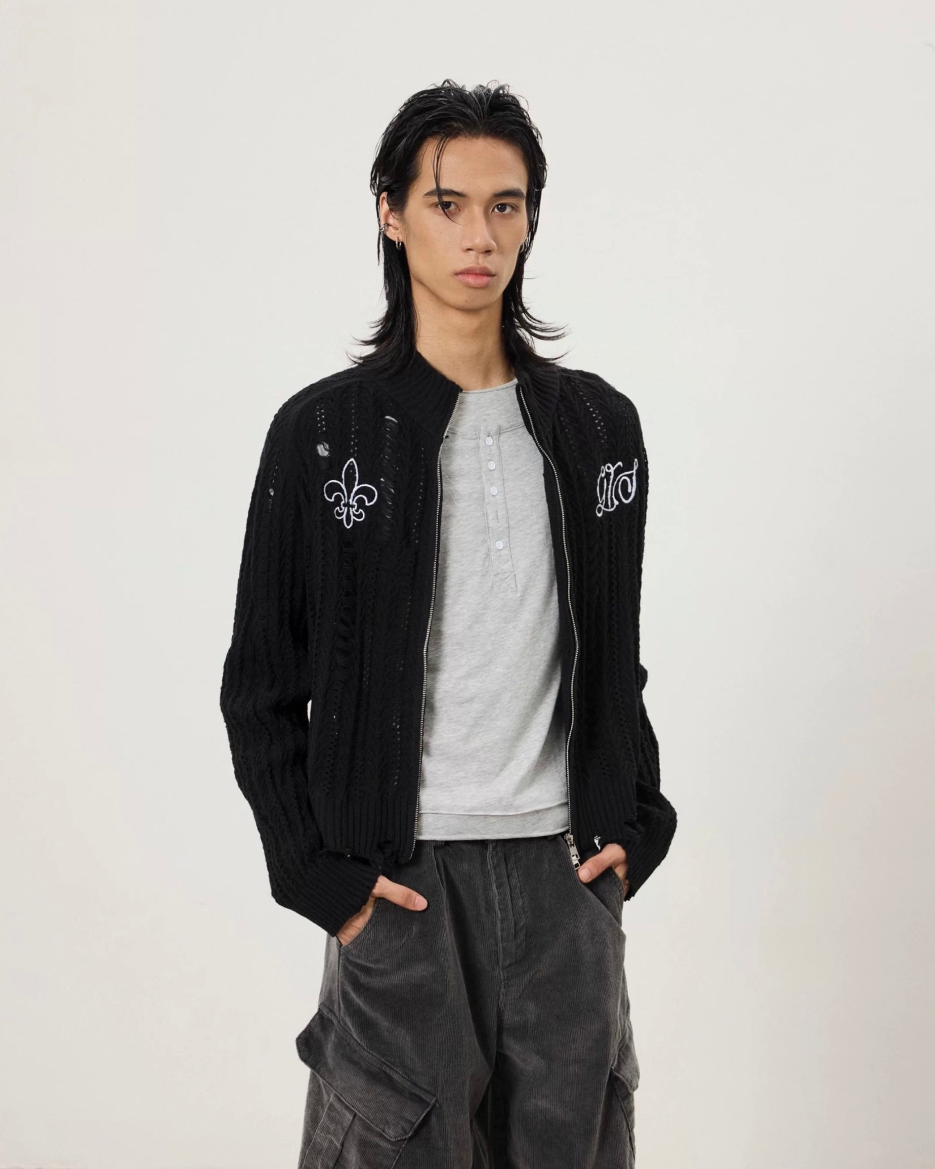 Destroyed Zip Knit Sweater – Ninety-nine
