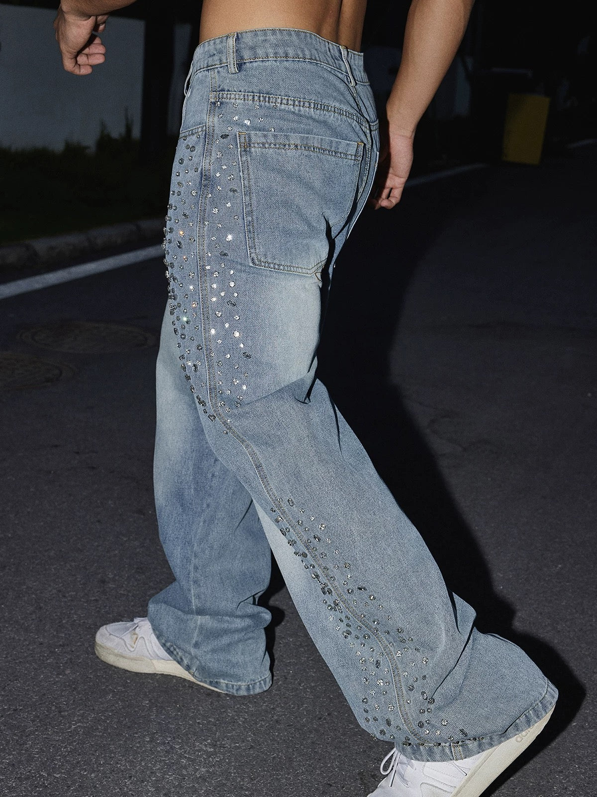 【即納】Crystal Embellished Blue Jeans