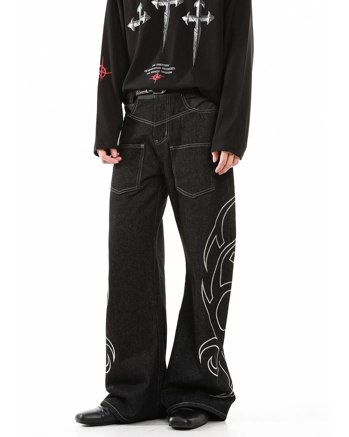 Tribal Stitch Baggy Jeans – Ninety-nine