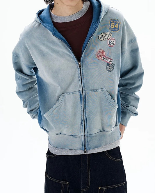 Washed Patchwork Hoodie