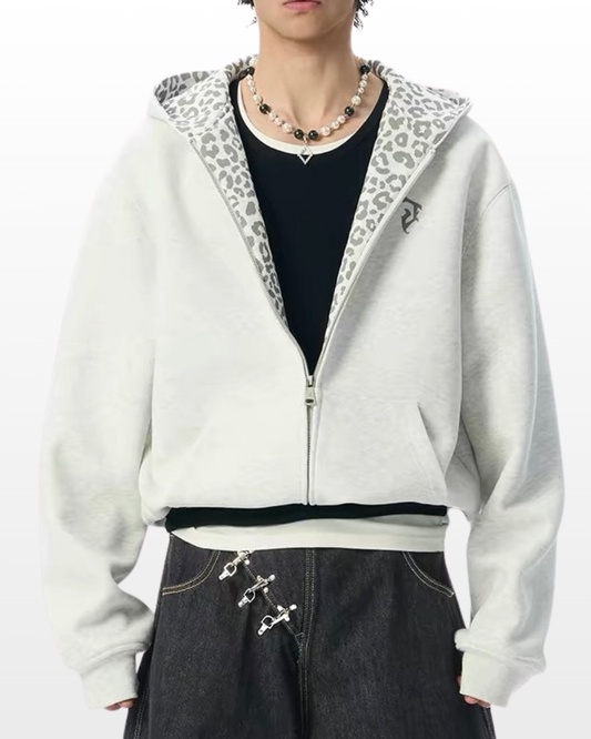 Leopard Lined Zip Hoodie