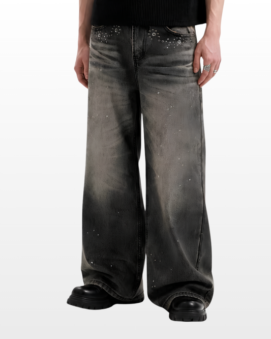Studded Washed Wide Denim