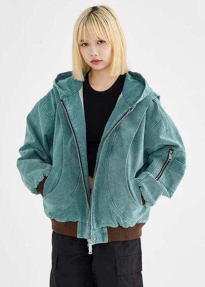 【即納】Aqua blue hooded zipper jacket