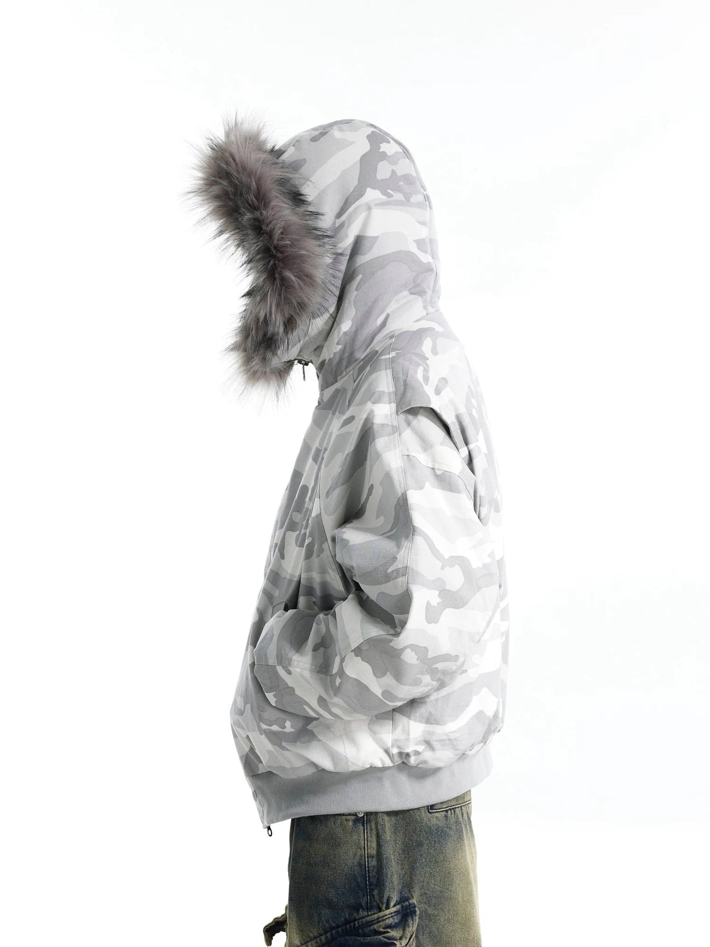 Gray far hood jacket