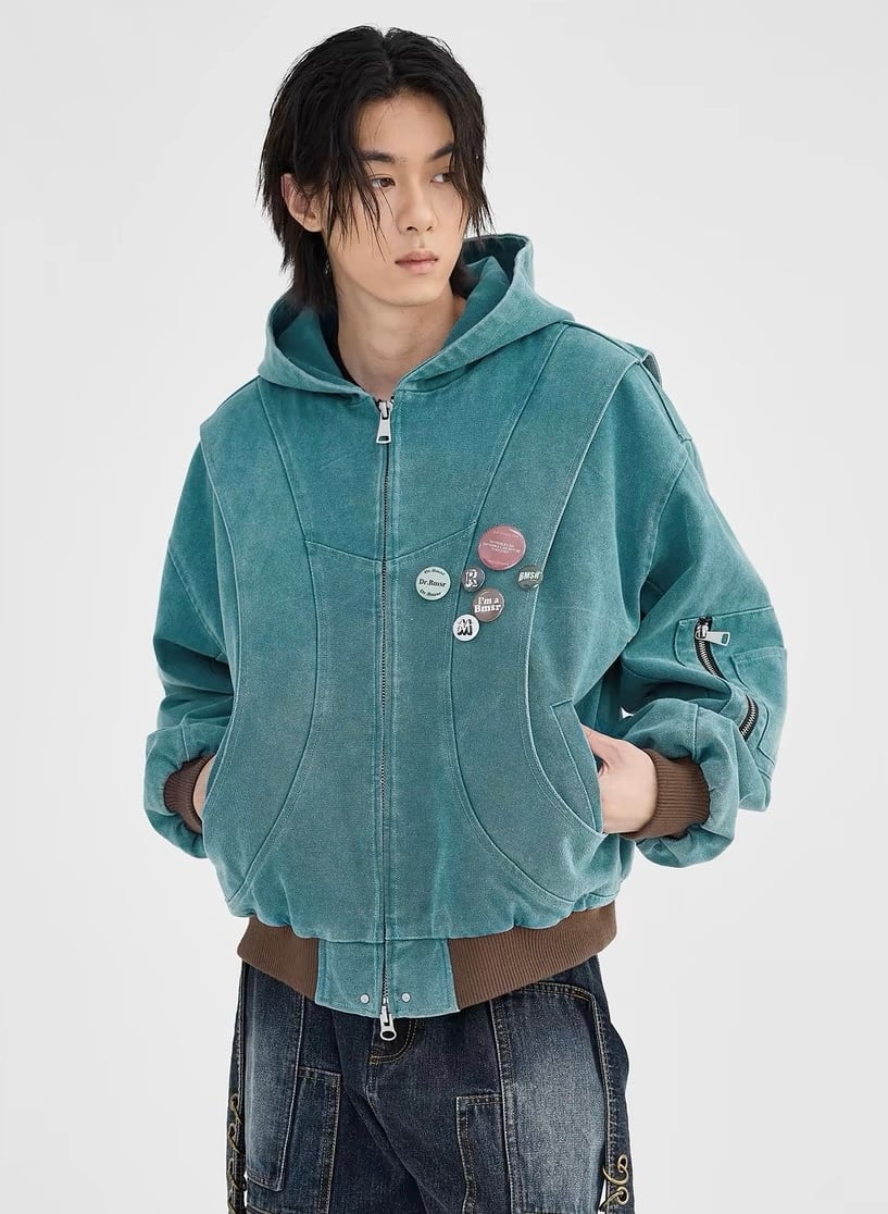 【即納】Aqua blue hooded zipper jacket